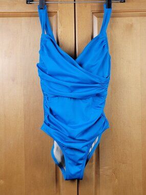 J. Crew Ocean Blue Crossover Wrap Front One Piece Swimsuit - 2